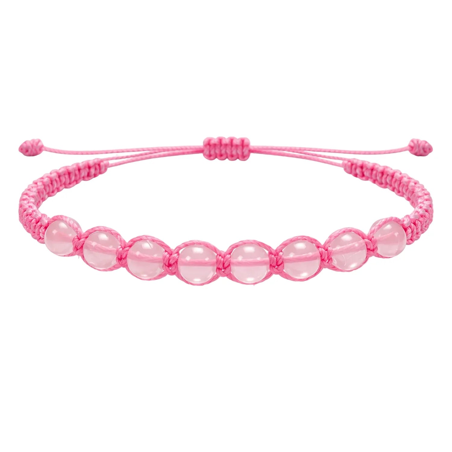 Pulsera de Cuentas de Piedra Natural con Hilo Encerado - Piedra Natural Cuarzo Rosa - SKU 21369