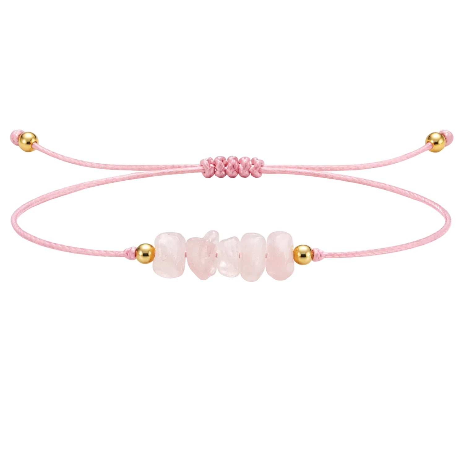 Pulsera de Cuarzo Rosa en Bruto con Hilo Encerado