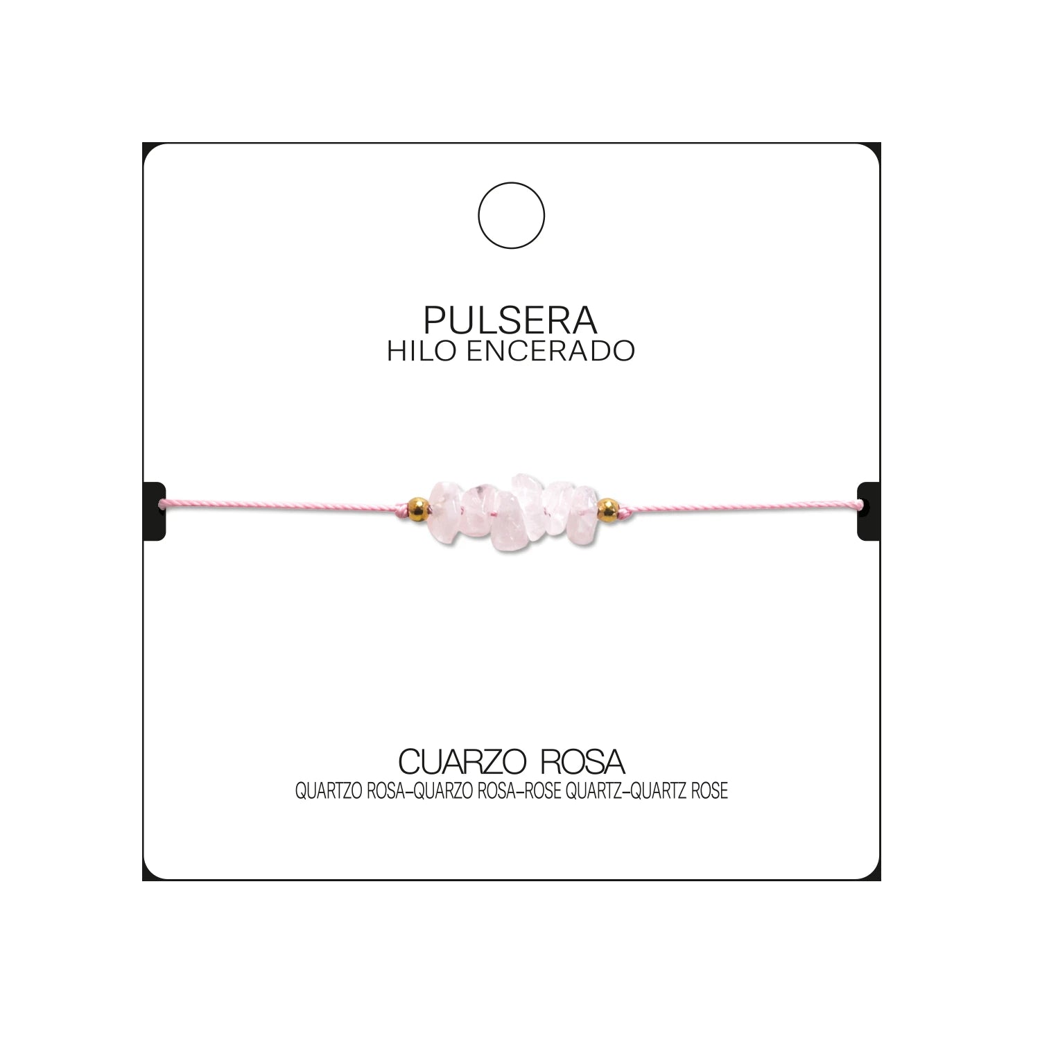 Pulsera de Cuarzo Rosa en Bruto con Hilo Encerado detalle