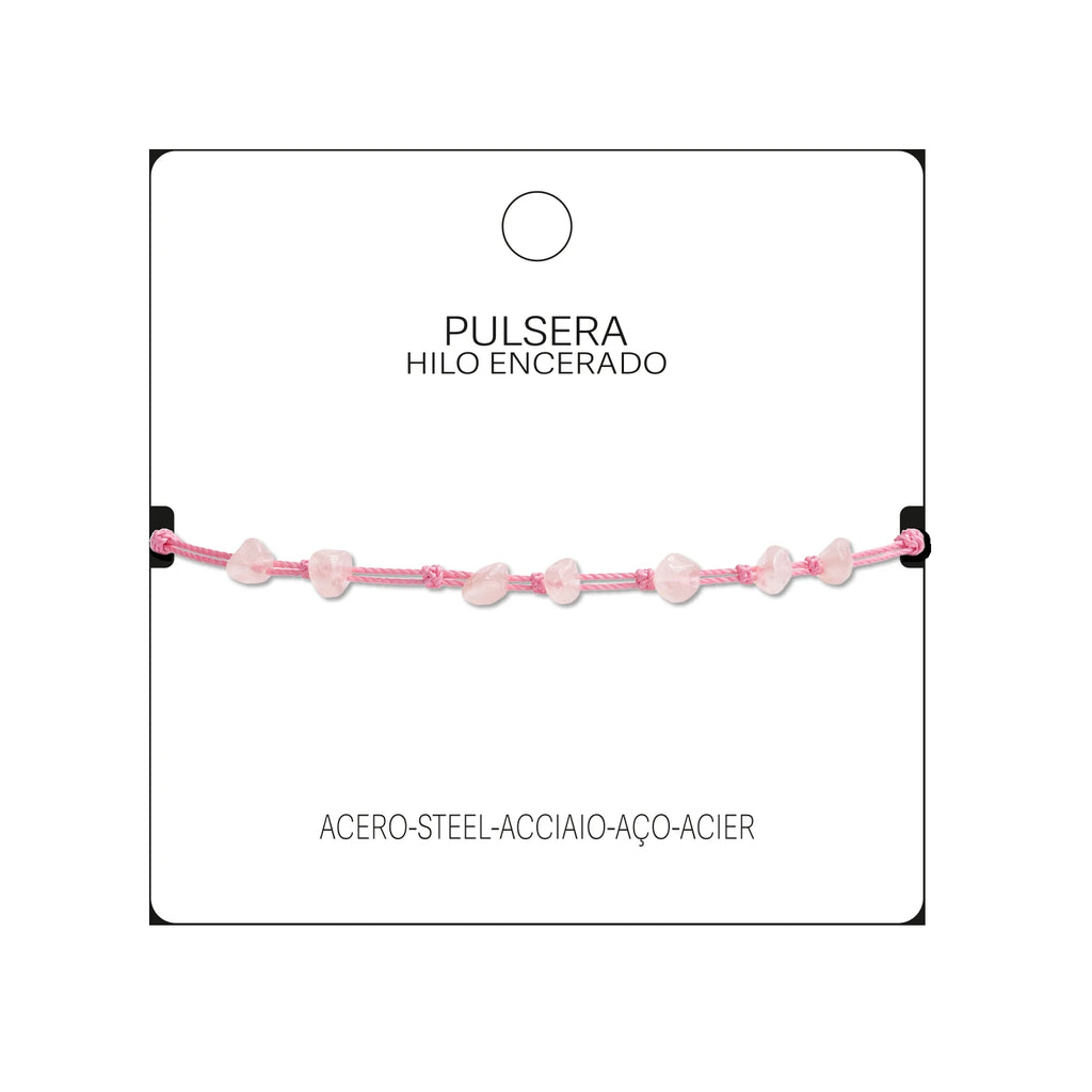 Pulsera de Cuarzo Rosa con Hilo Encerado Irregular detalle