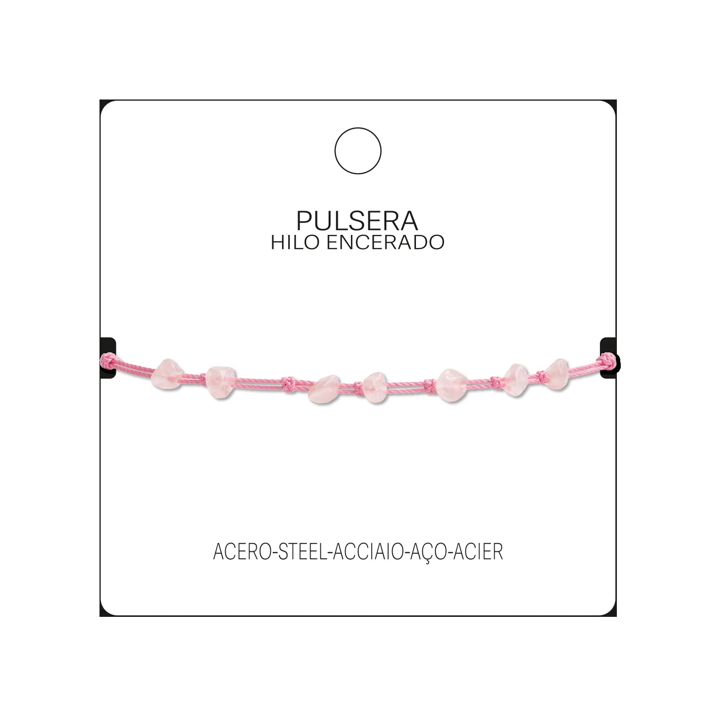 Pulsera de Cuarzo Rosa con Hilo Encerado Irregular detalle