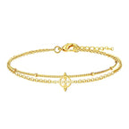 Pulsera Doble Cadena con Nudo de Bruja en Acero Dorado