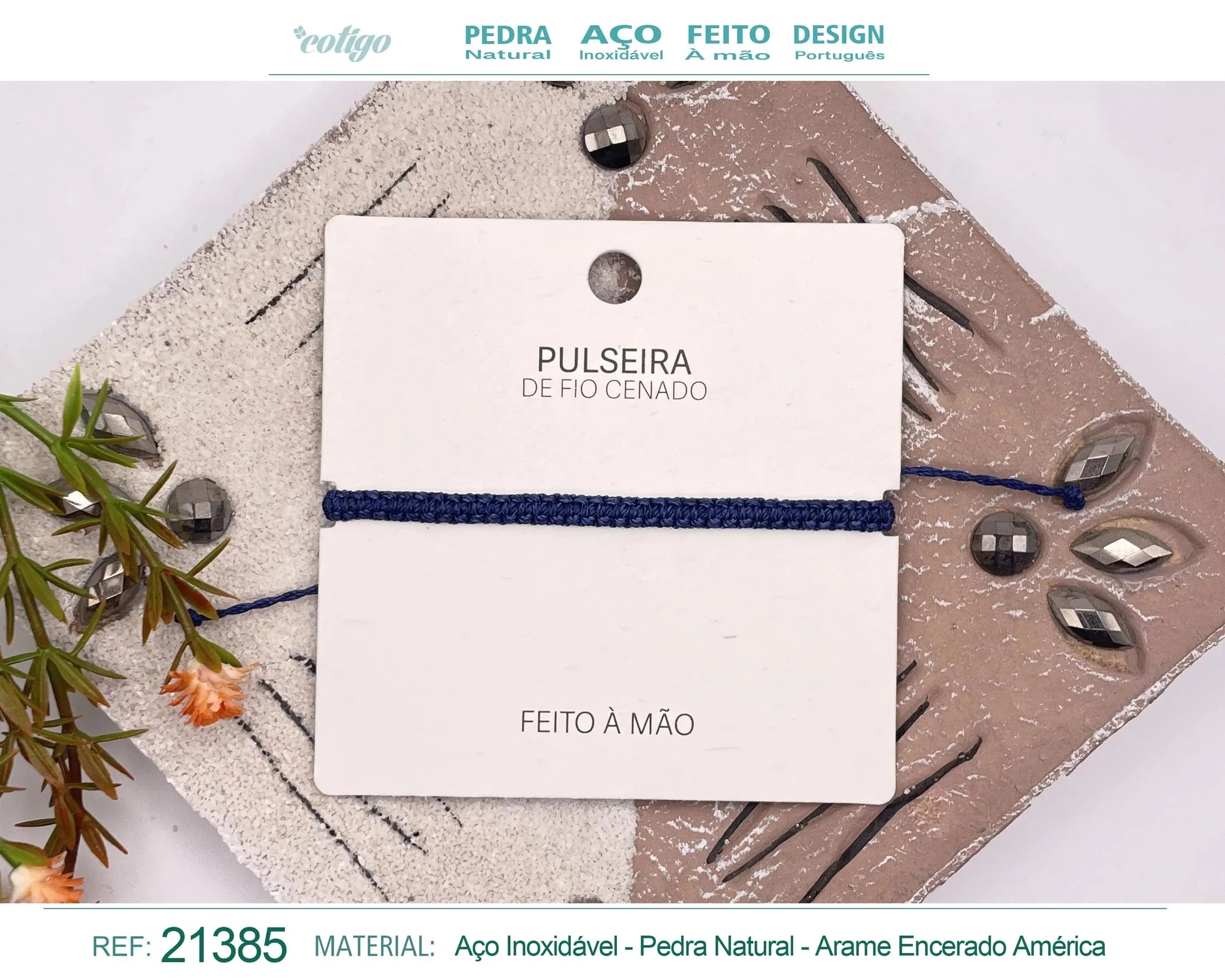 Pulsera Esencia Hilo Trenzado Azul Marino Ajustable acabado