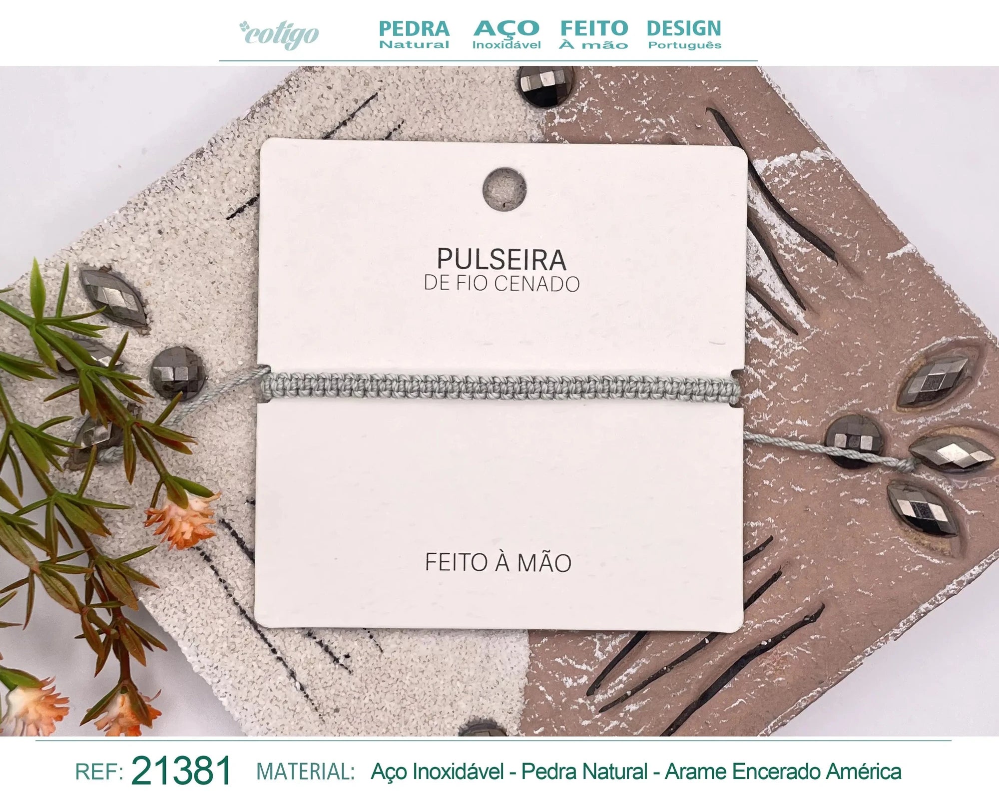 Pulsera Esencia Hilo Trenzado Blanca Ajustable acabado