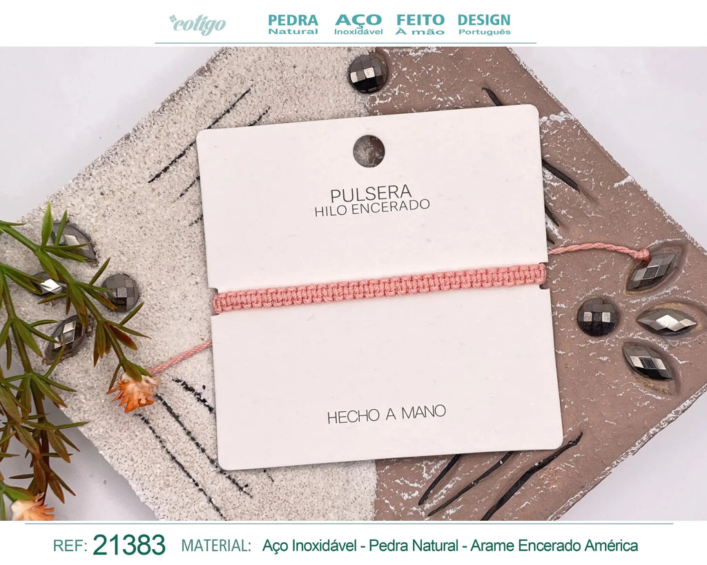 Pulsera Esencia Hilo Trenzado Rosa Pastel Ajustable acabado