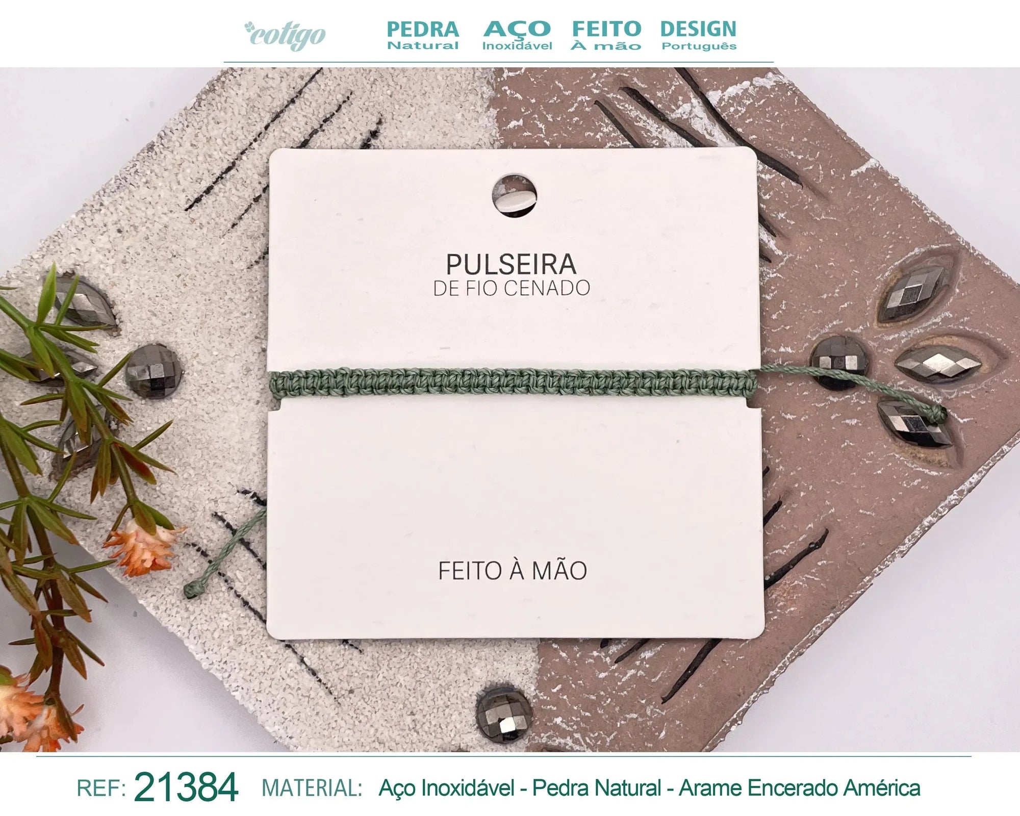 Pulsera Esencia Hilo Trenzado Verde Ajustable acabado