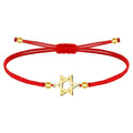 Pulsera Estrella de David Hilo Rojo Acero Dorado