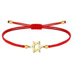 Pulsera Estrella de David Hilo Rojo Acero Dorado