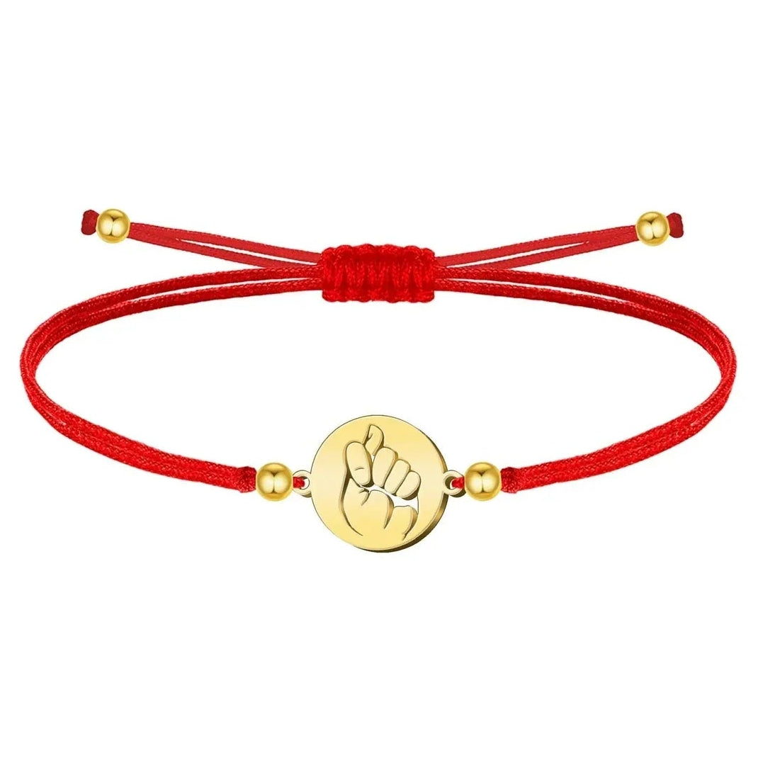 Pulsera Higa Hilo Rojo Acero Dorado
