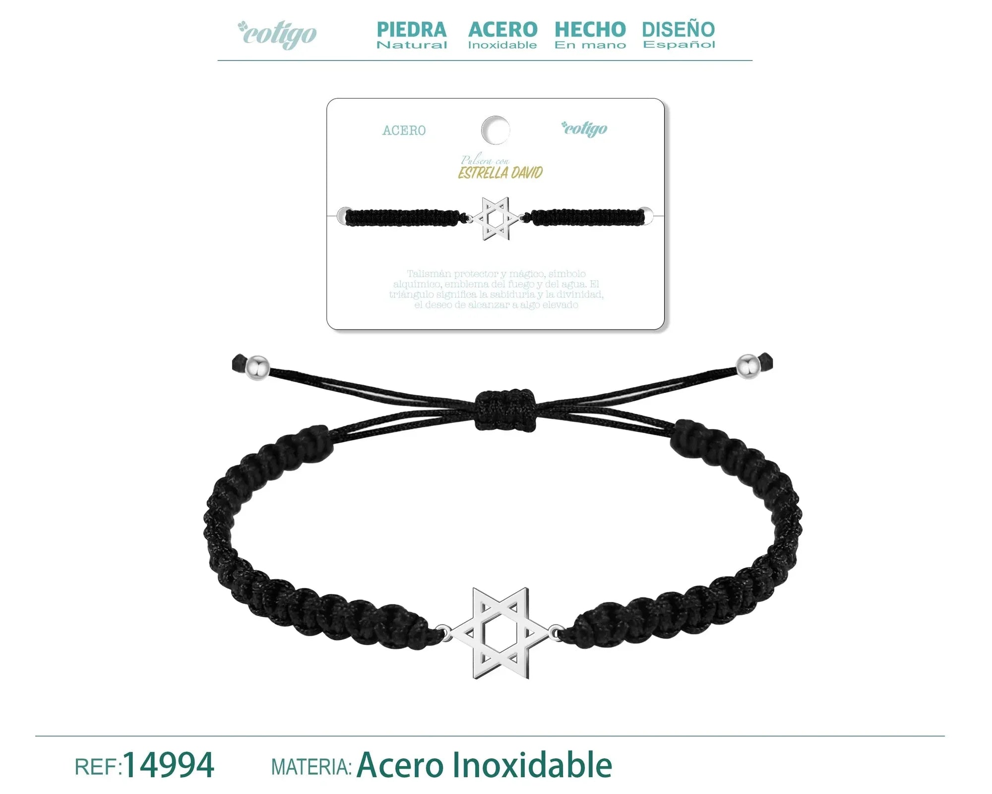 Pulsera Hilo Destino Estrella de David Acero Plateado