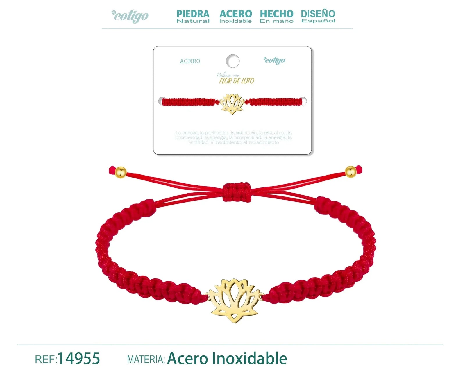 Pulsera Hilo Destino Flor de Loto Acero Dorado