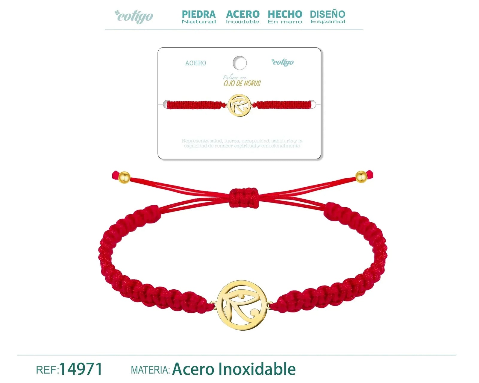 Pulsera Hilo Destino Ojo de Horus Acero Dorado