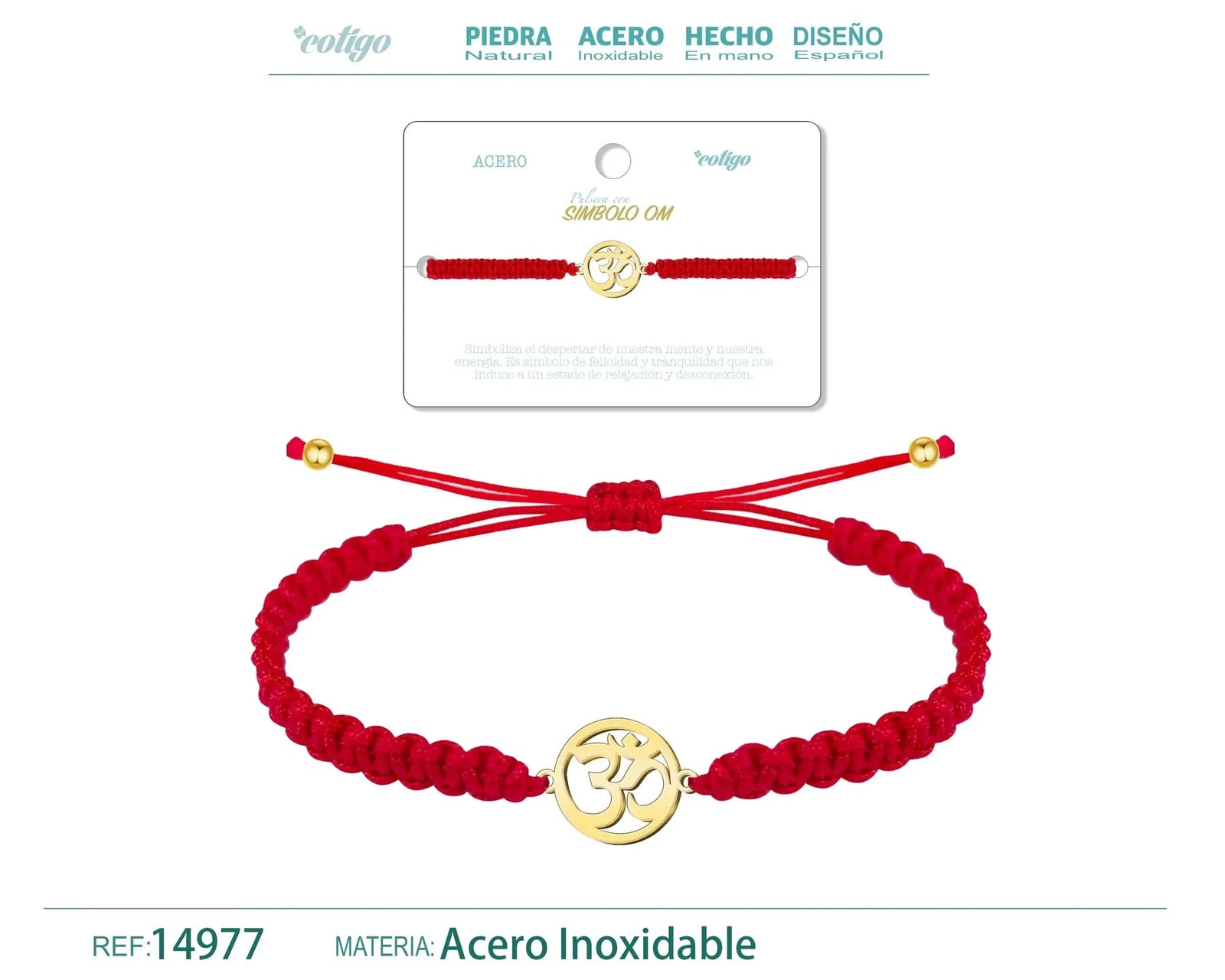 Pulsera Hilo Destino Símbolo Om Acero Dorado