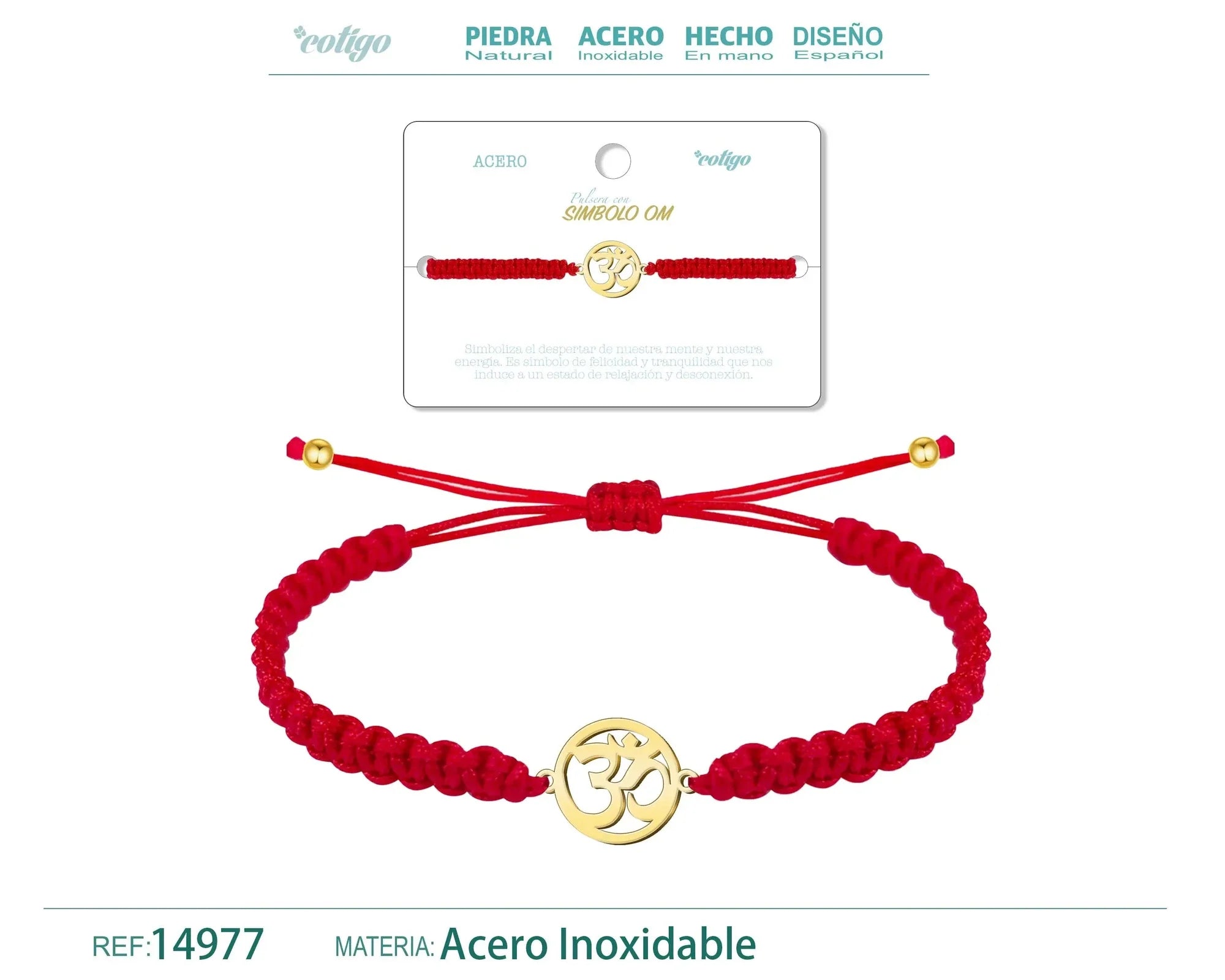 Pulsera Hilo Destino Símbolo Om Acero Dorado