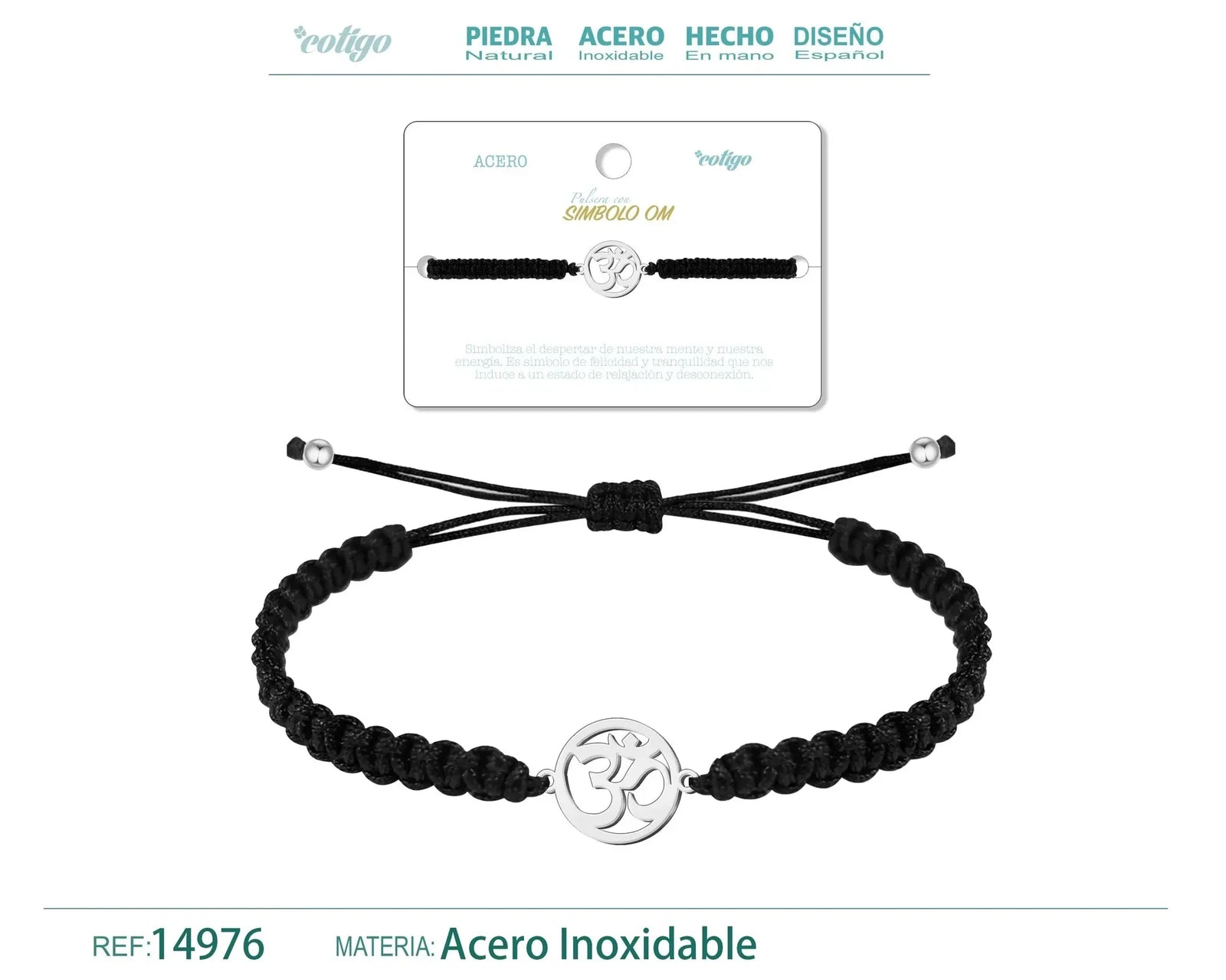 Pulsera Hilo Destino Símbolo Om Acero Plateado