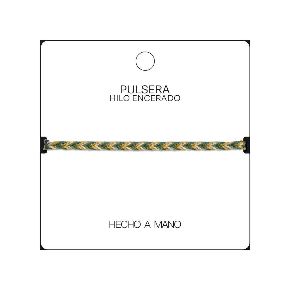 Pulsera Surfista de Hilo Encerado - Verde Y Amarillo detalle