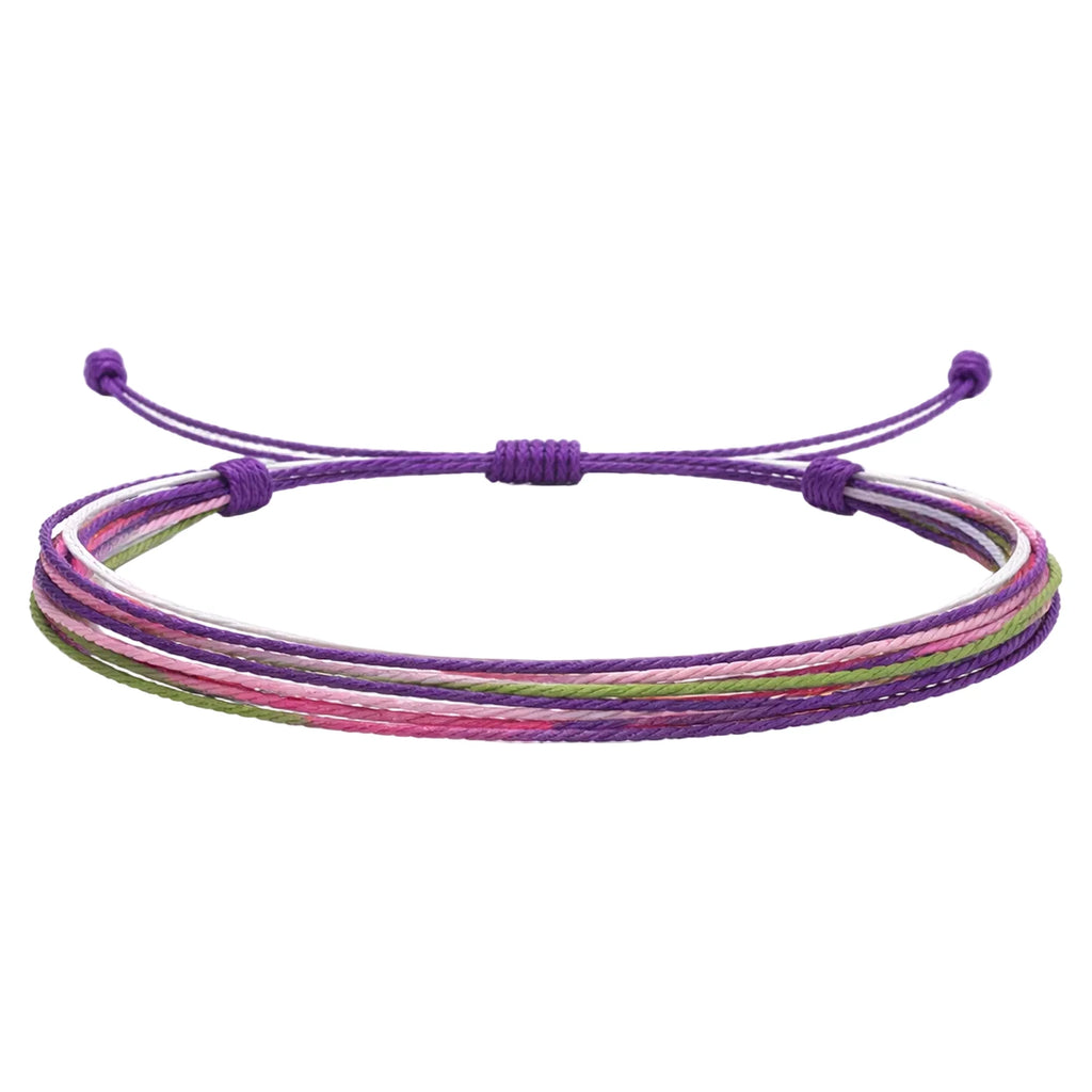 Pulsera Surfista de Hilo Encerado - Rosa, Morado Y Verde