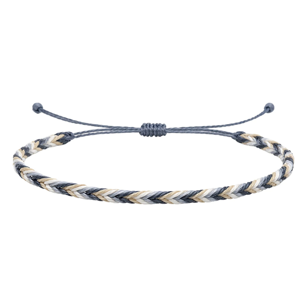 Pulsera Surfista de Hilo Encerado - Gris Y Blanco