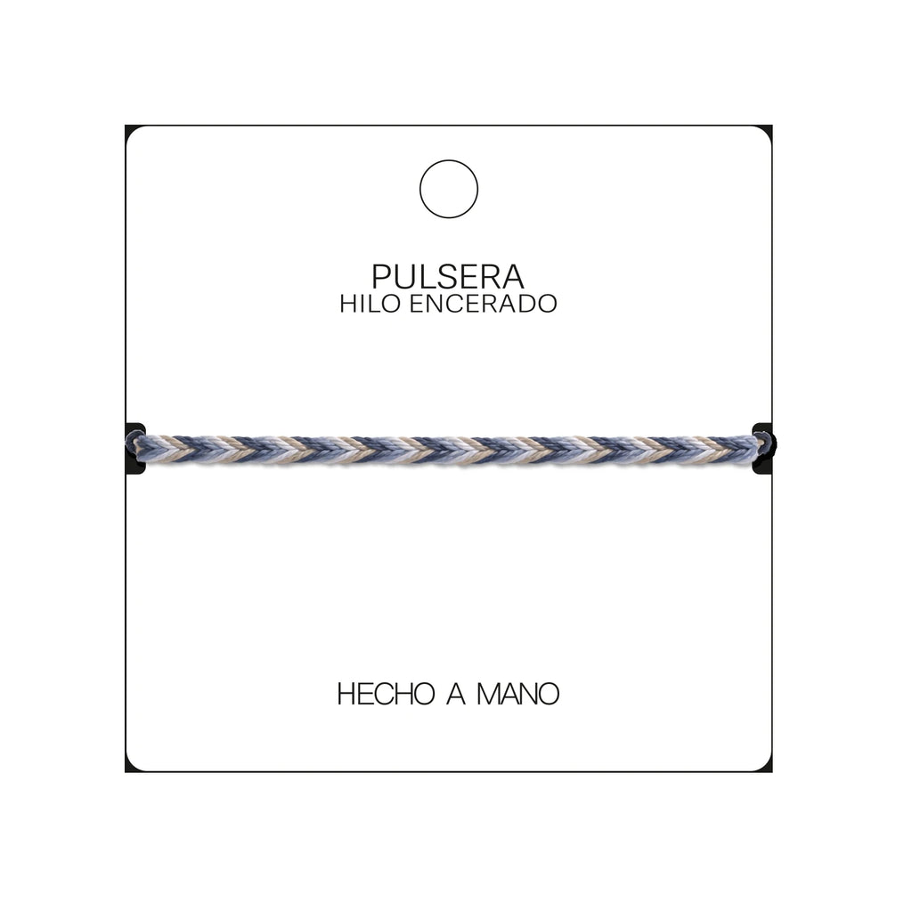 Pulsera Surfista de Hilo Encerado - Gris Y Blanco detalle