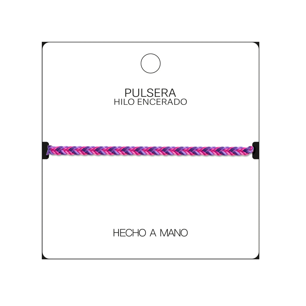 Pulsera Surfista de Hilo Encerado - Tonos Lila Y Rosa detalle