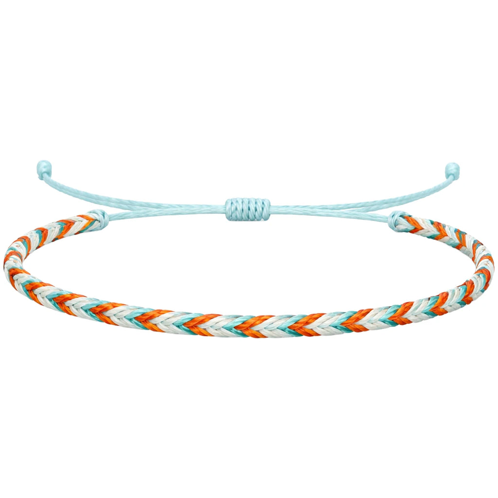 Pulsera Surfista de Hilo Encerado - Azul Y Naranja