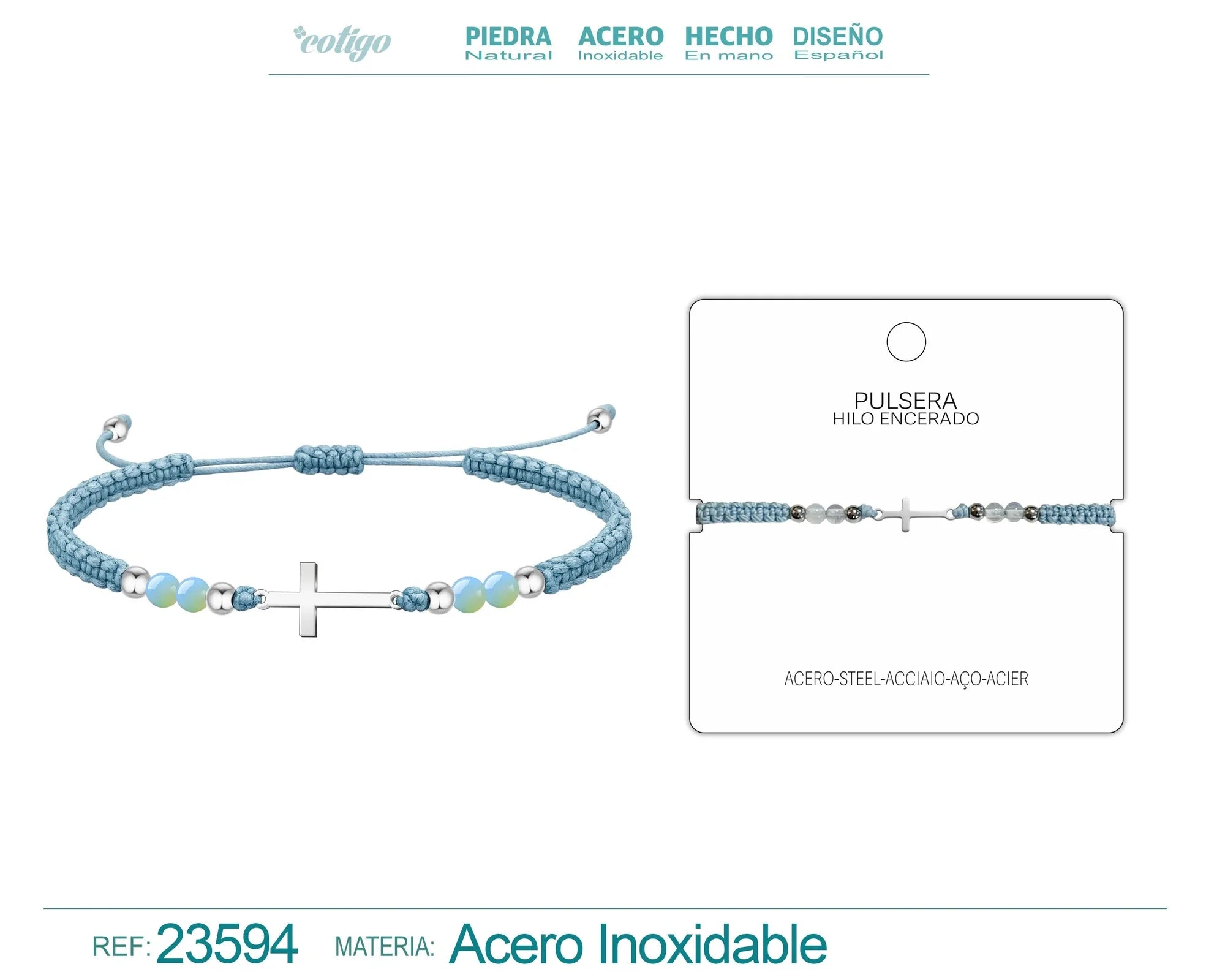 Pulsera Hilo Encerado Azul con Colgante
