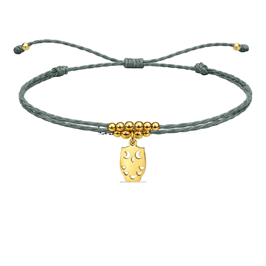 Pulsera Hilo Encerado Búho Acero Dorado