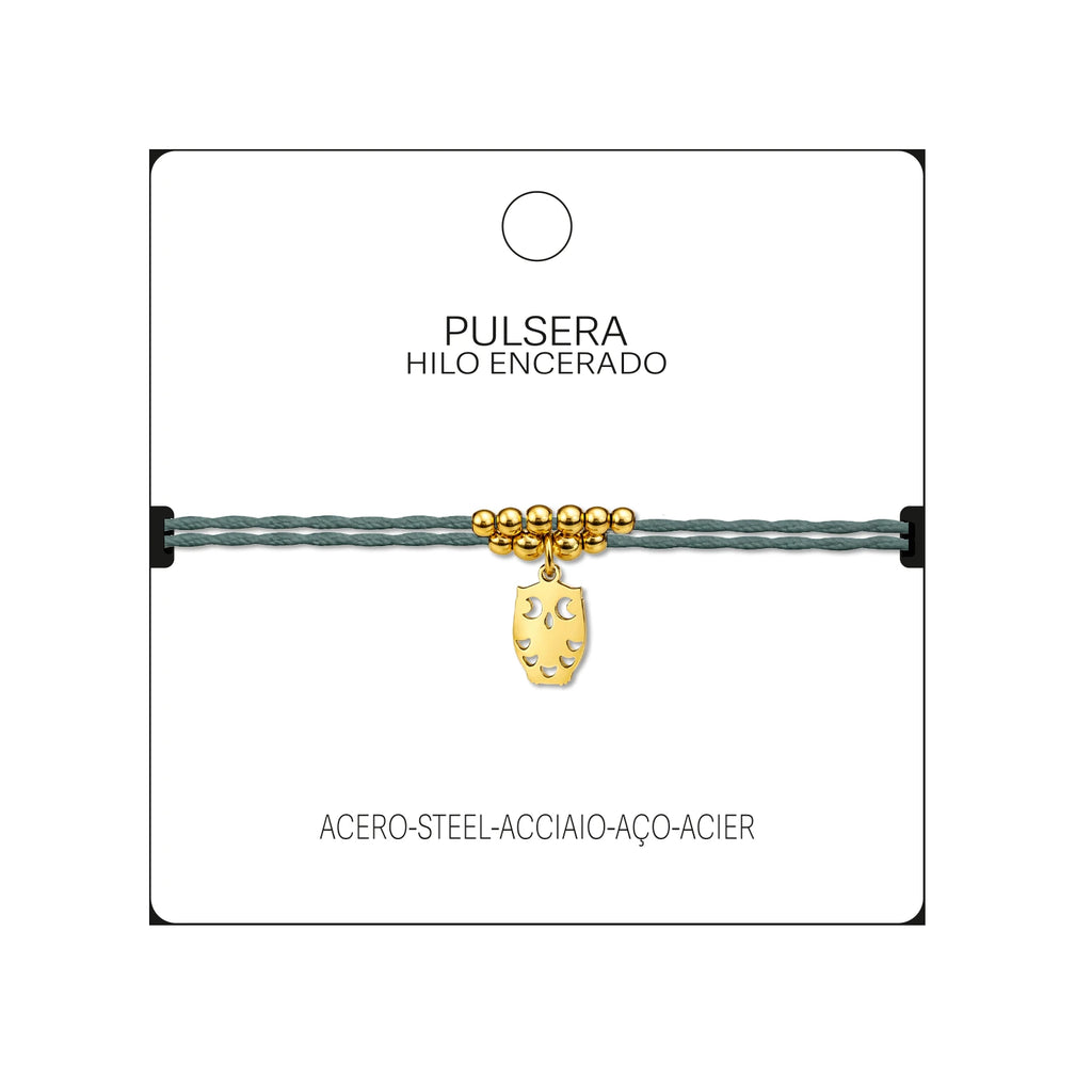 Pulsera Hilo Encerado Búho Acero Dorado detalle