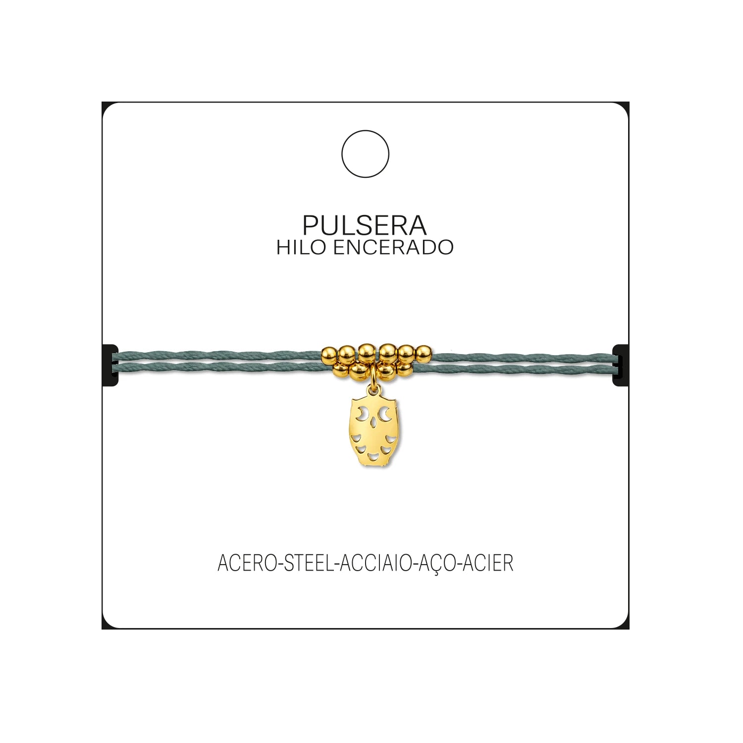 Pulsera Hilo Encerado Búho Acero Dorado detalle