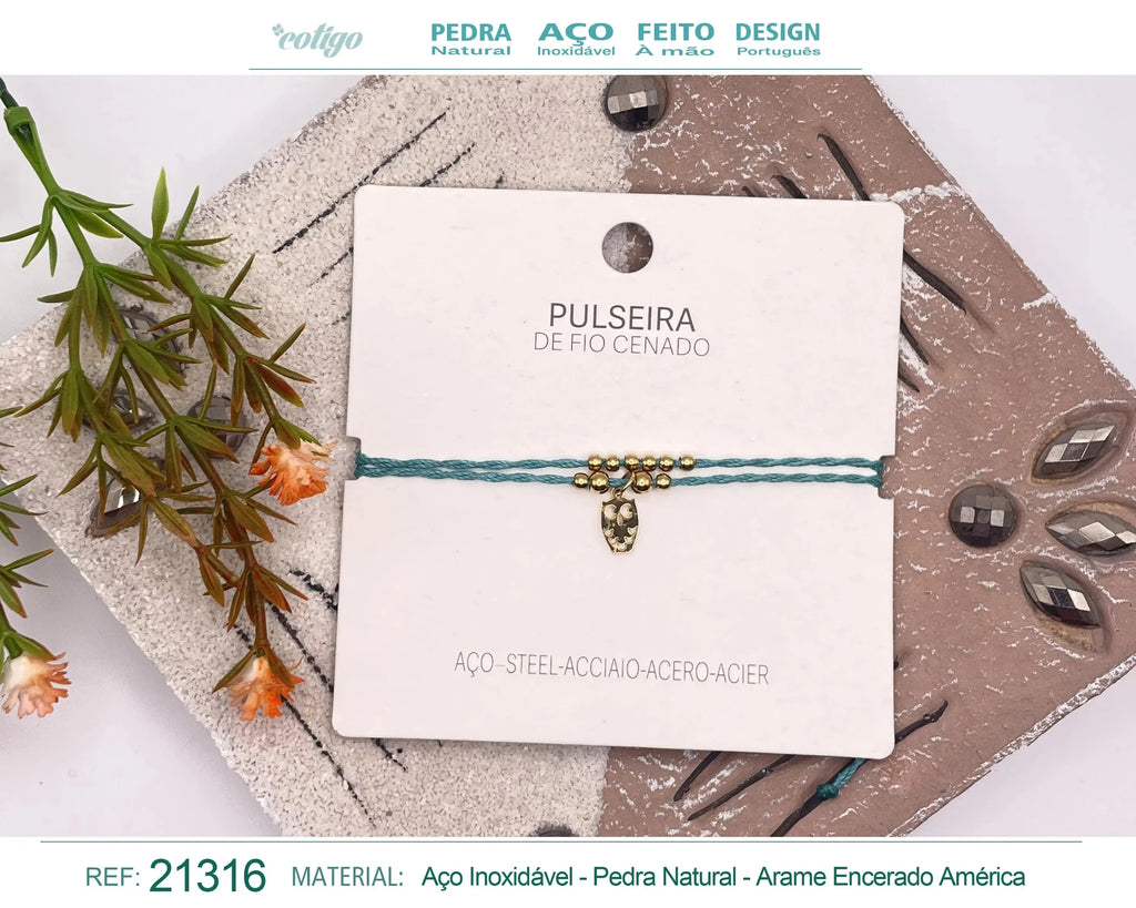 Pulsera Hilo Encerado Búho Acero Dorado acabado
