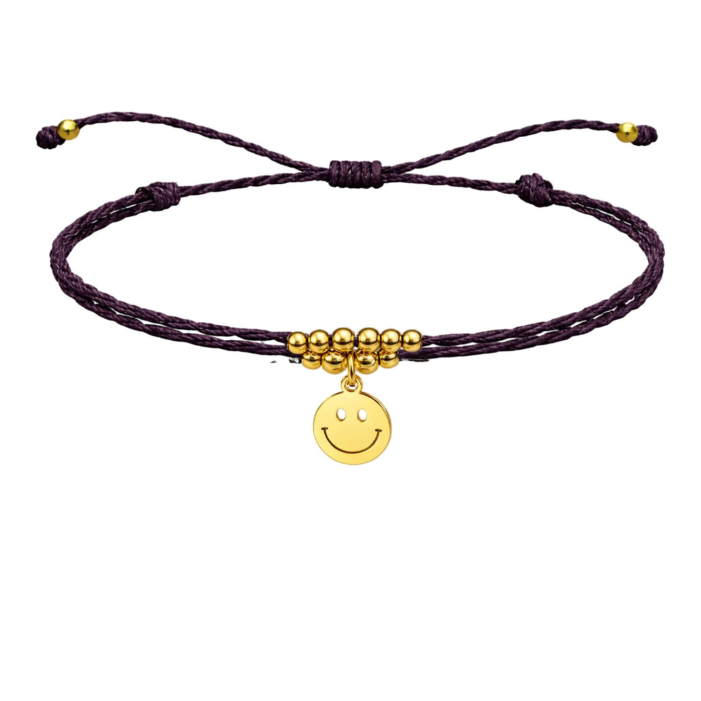 Pulsera Hilo Encerado Cara Sonriente Acero Dorado