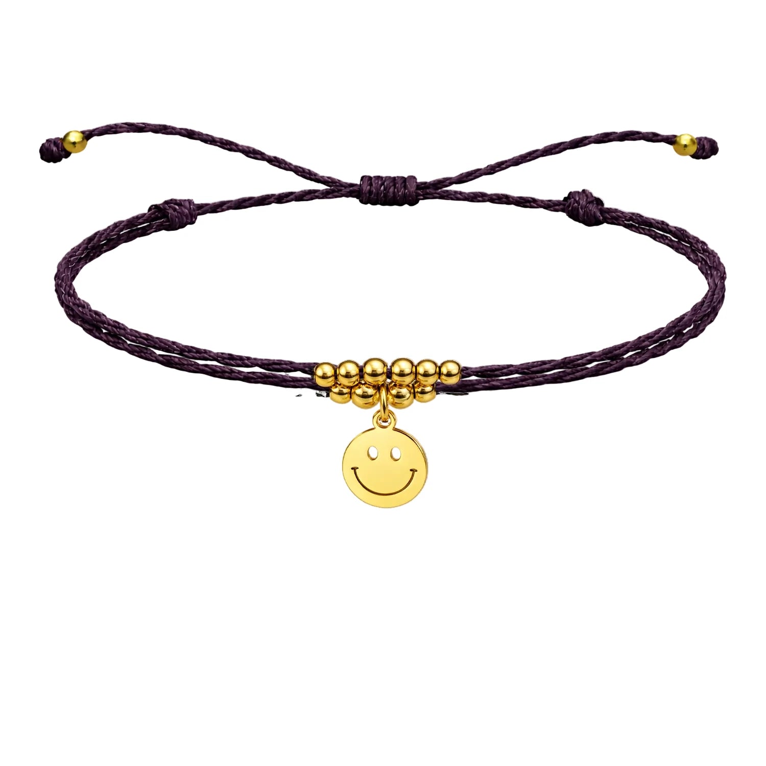 Pulsera Hilo Encerado Cara Sonriente Acero Dorado