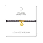 Pulsera Hilo Encerado Cara Sonriente Acero Dorado detalle