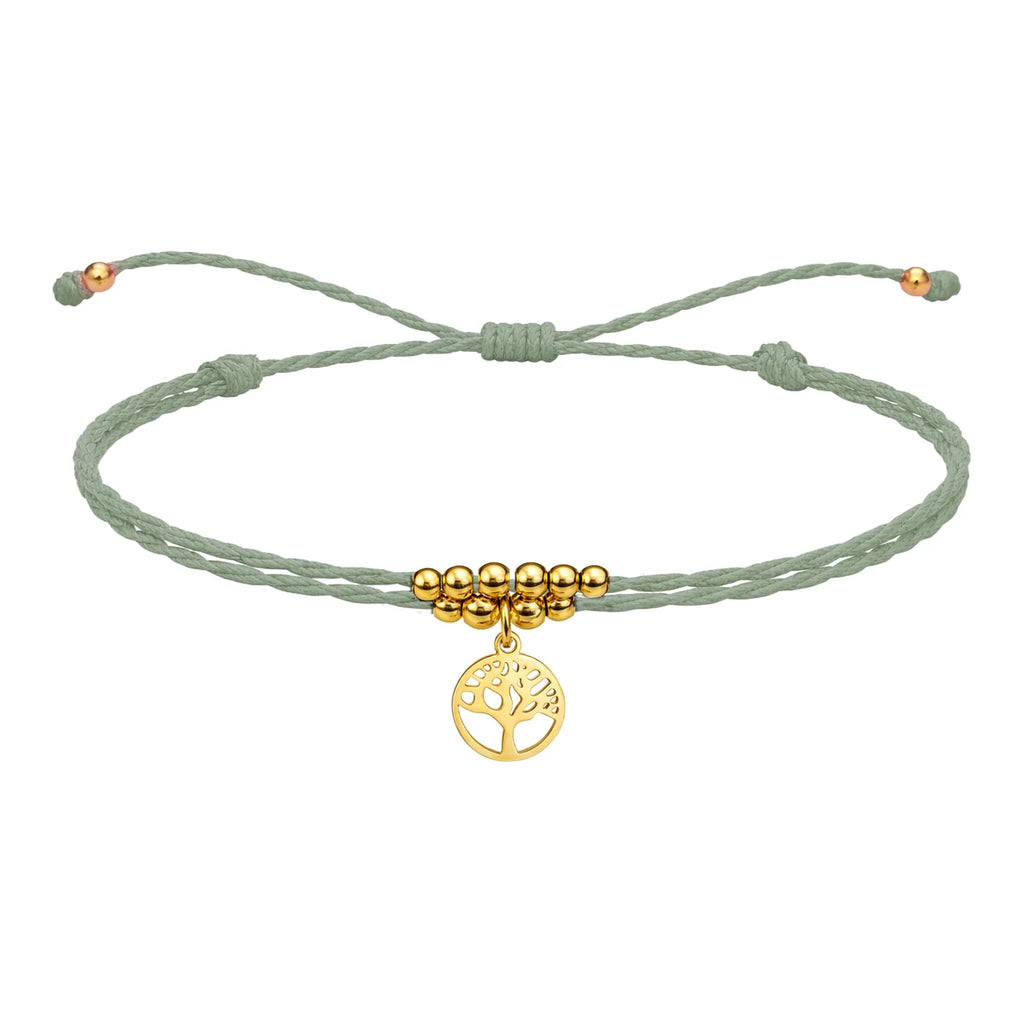 Pulsera Hilo Encerado con Colgante Arbol de Vida en Acero Dorado