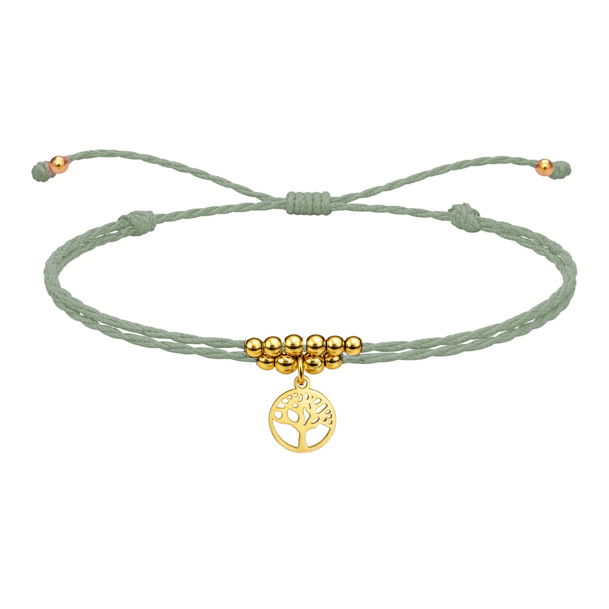 Pulsera Hilo Encerado con Colgante Arbol de Vida en Acero Dorado