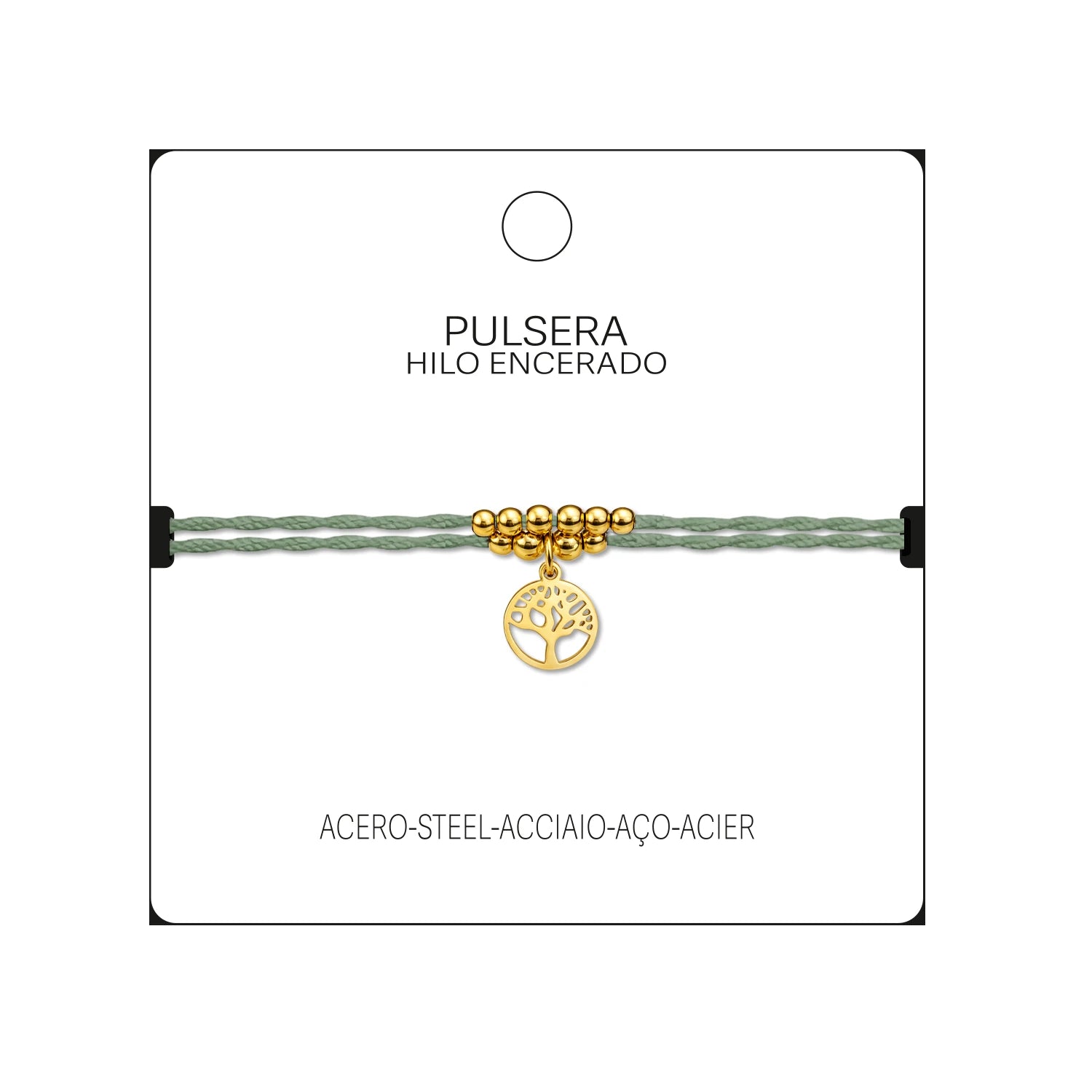 Pulsera Hilo Encerado con Colgante Arbol de Vida en Acero Dorado detalle