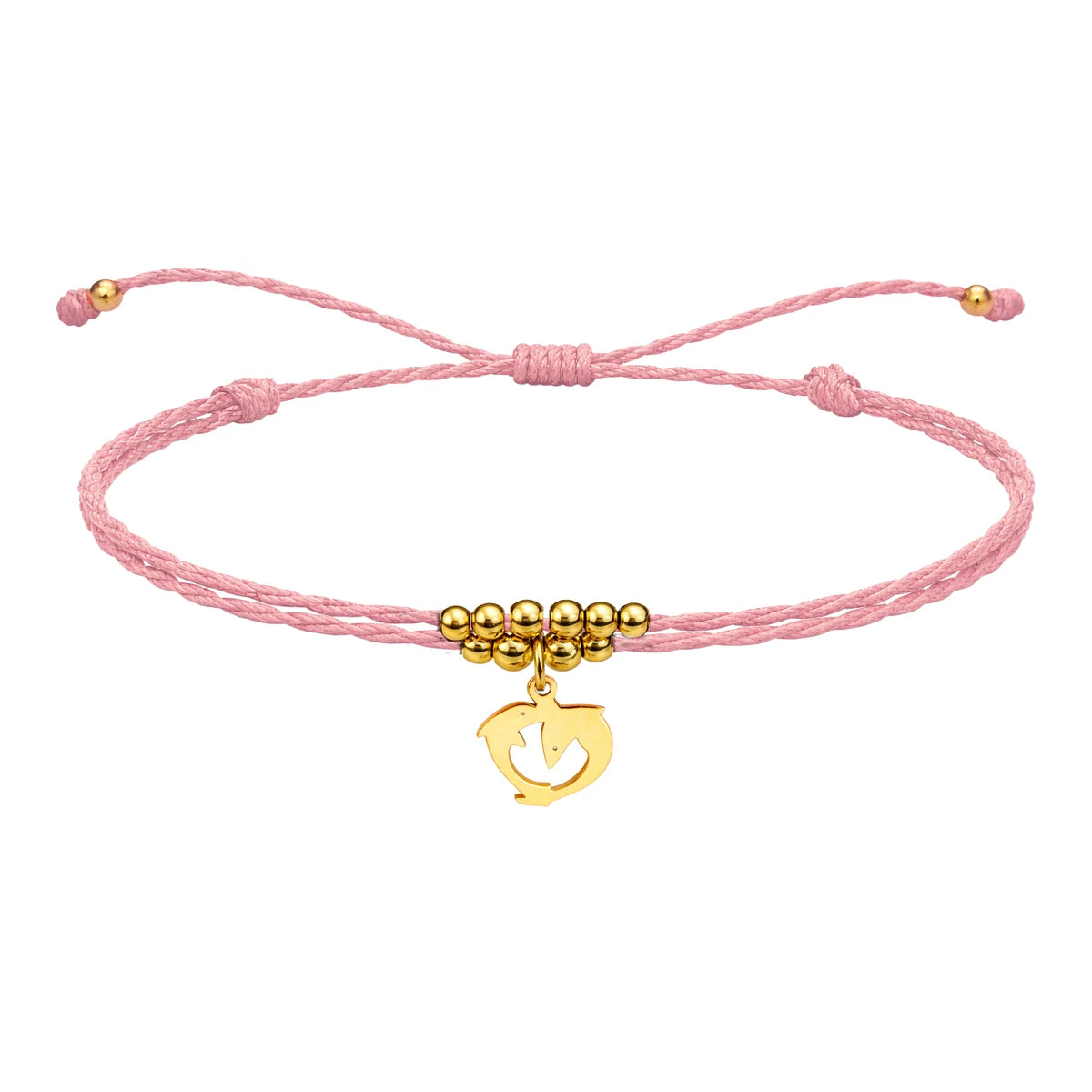 Pulsera Hilo Encerado con Colgante Delfin en Acero Dorado