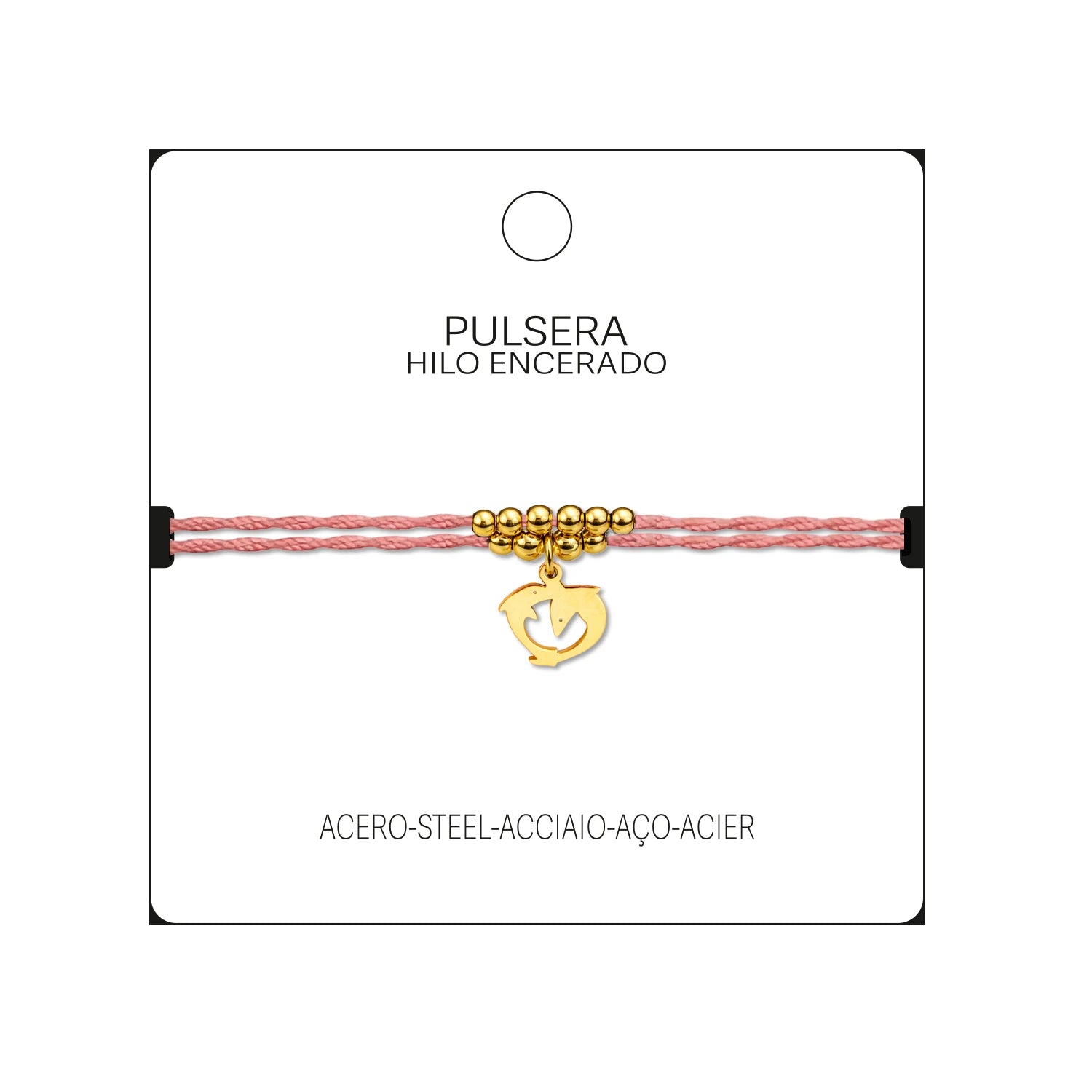 Pulsera Hilo Encerado con Colgante Delfin en Acero Dorado detalle