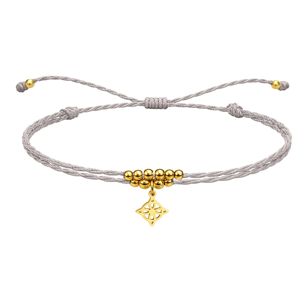 Pulsera Hilo Encerado con Colgante Nudo de Bruja en Acero Dorado