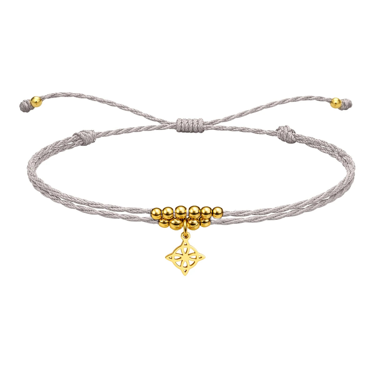 Pulsera Hilo Encerado con Colgante Nudo de Bruja en Acero Dorado