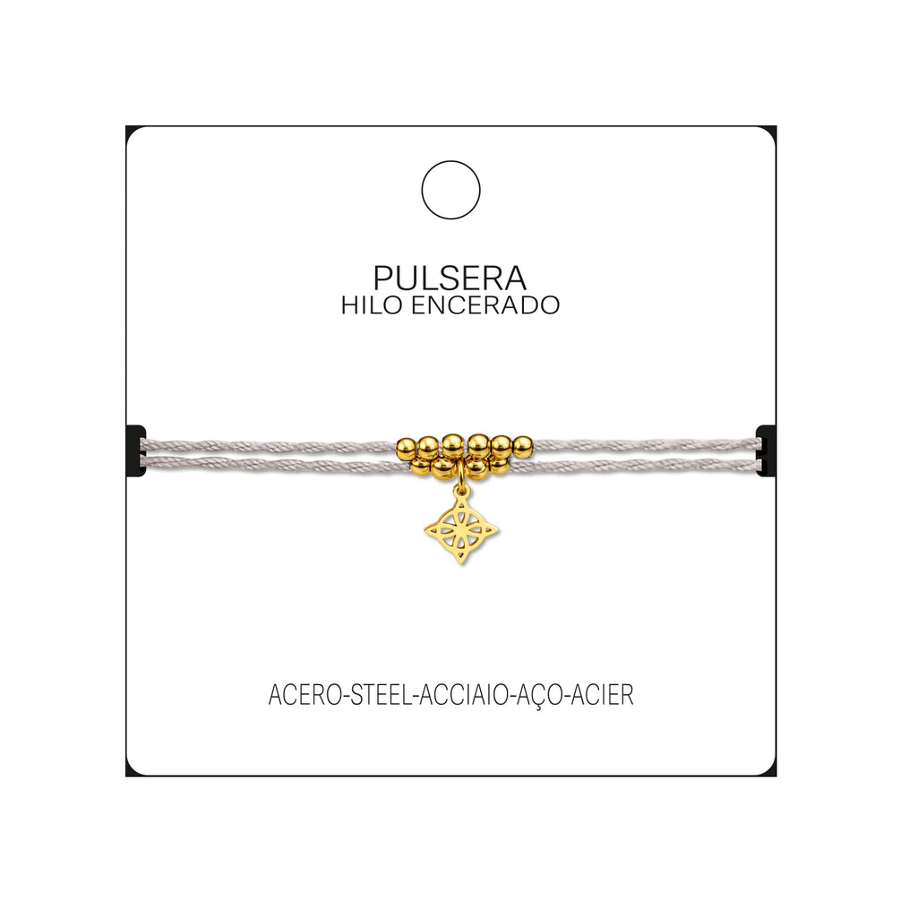 Pulsera Hilo Encerado con Colgante Nudo de Bruja en Acero Dorado detalle