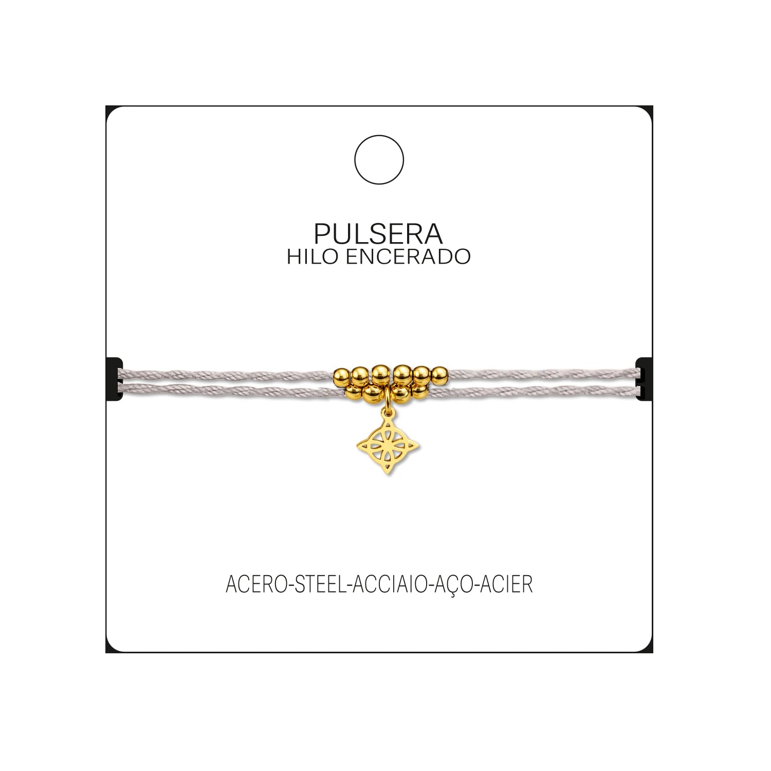 Pulsera Hilo Encerado con Colgante Nudo de Bruja en Acero Dorado detalle