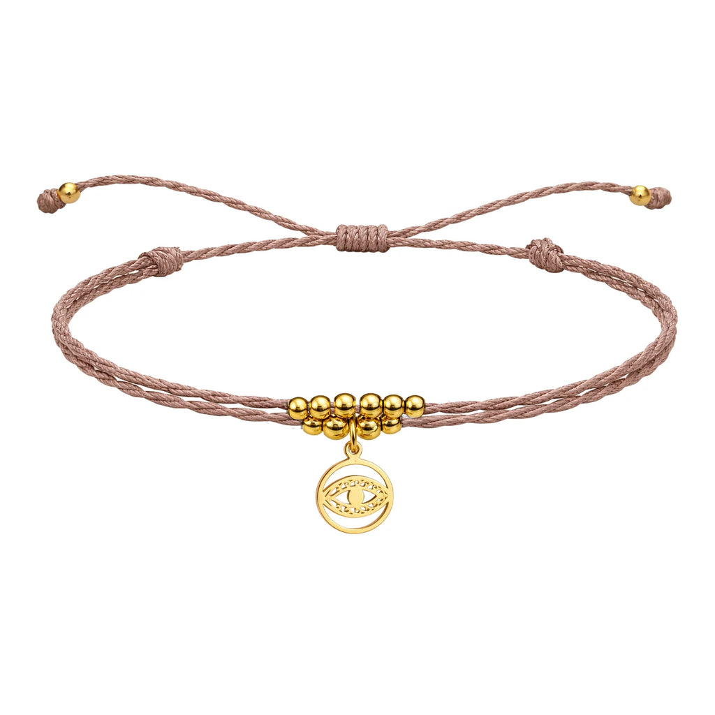 Pulsera Hilo Encerado con Colgante Ojo Turco en Acero Dorado