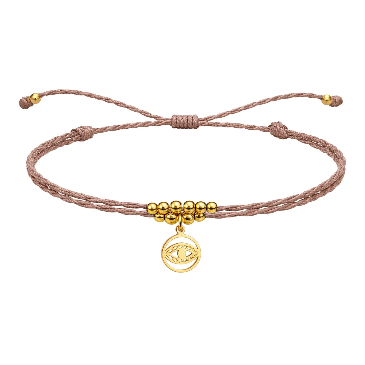 Pulsera Hilo Encerado con Colgante Ojo Turco en Acero Dorado