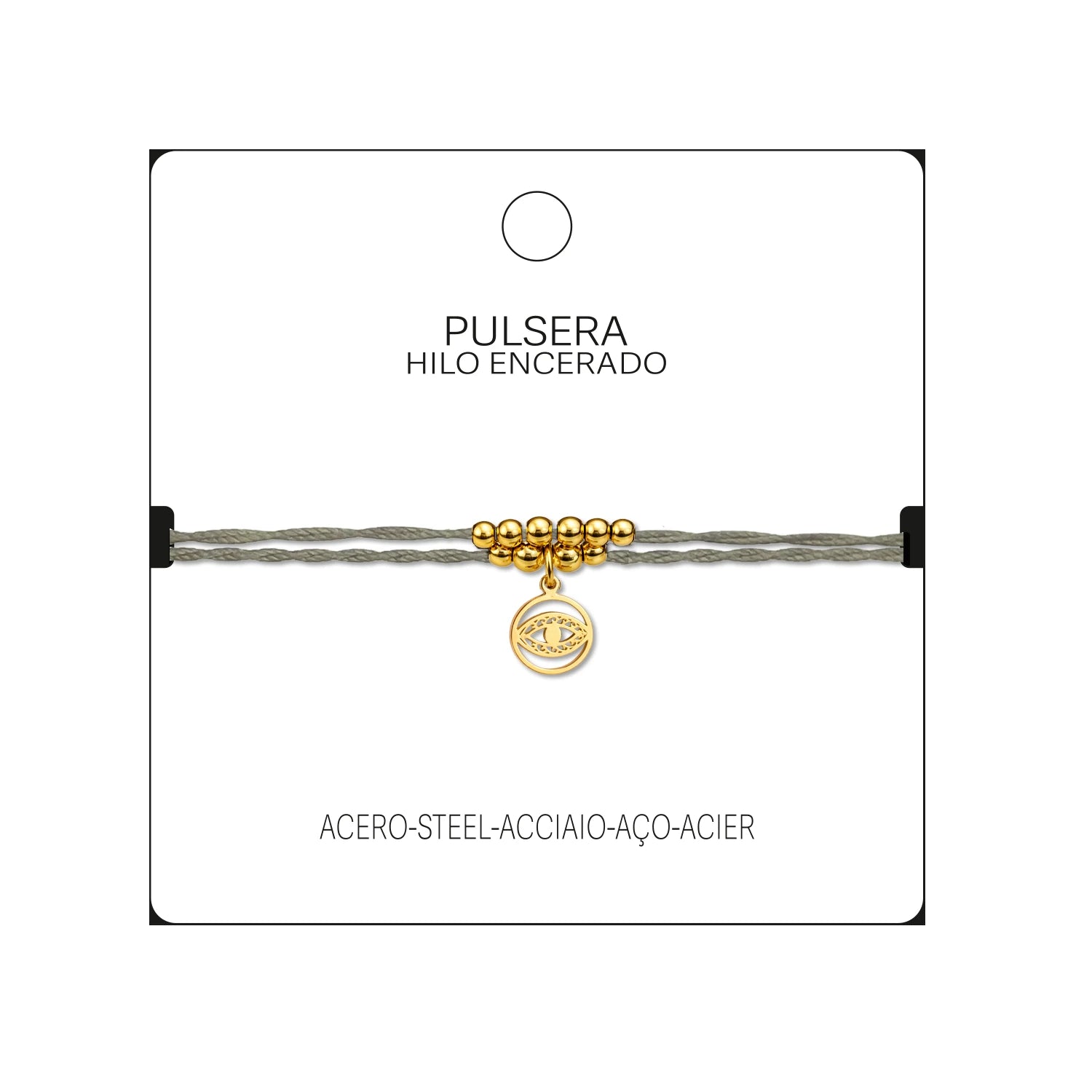 Pulsera Hilo Encerado con Colgante Ojo Turco en Acero Dorado detalle