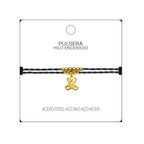 Pulsera Hilo Encerado con Colgante Oso en Acero Dorado detalle