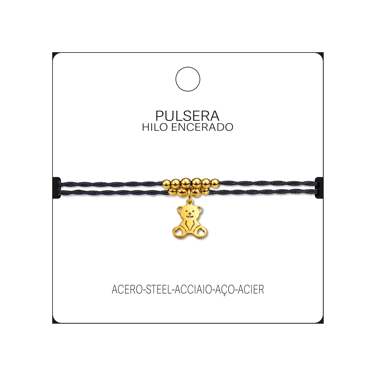Pulsera Hilo Encerado con Colgante Oso en Acero Dorado detalle