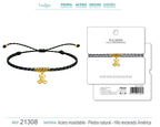 Pulsera Hilo Encerado con Colgante Oso en Acero Dorado acabado