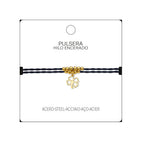 Pulsera Hilo Encerado con Colgante Trebol en Acero Dorado acabado