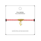 Pulsera Hilo Encerado Gato Acero Dorado detalle